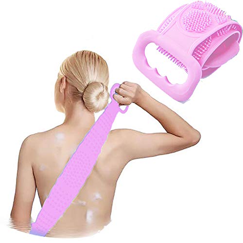 Depurador De Silicona Para Baño, Limpieza De Espalda Masaje Exfoliante Toalla De Baño Cepillo De Esponja De Melón Dispositivo De Fregado,cepillo De Baño Para Mujeres Y Hombres ​(60cm Rosado)