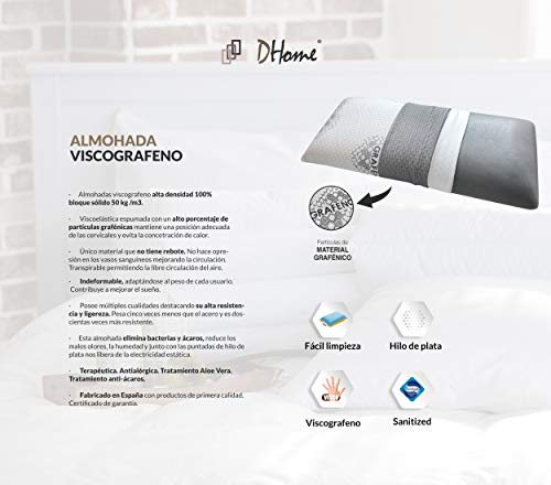 DHOME Almohada Almohadas de Viscografeno Hilo Plata viscoelastica grafeno visco (135cm, 1 Unidad)