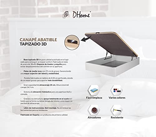 DHOME Canape Abatible Tapizado 3D Grosor 30mm 4 válvulas Maxima Calidad Esquinas canapé Madera (150x190, Blanco)