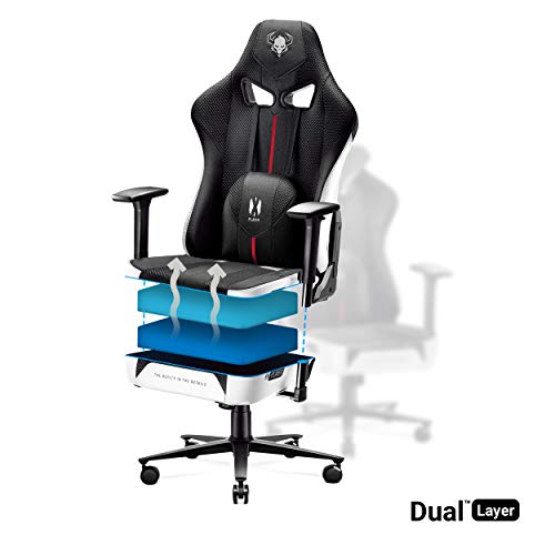 Diablo X-Player 2.0 Silla Gaming Oficina Apoyabrazos 3D Diseño Ergonómico Cuello/Cojín lumbar Blanco-Negro King (XL)