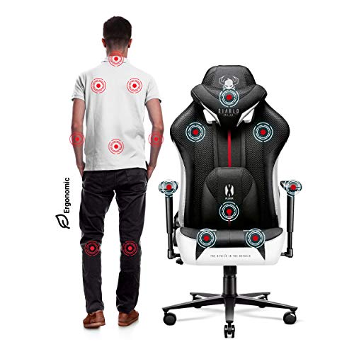 Diablo X-Player 2.0 Silla Gaming Oficina Apoyabrazos 3D Diseño Ergonómico Cuello/Cojín lumbar Blanco-Negro King (XL)