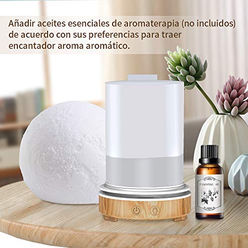 Difusor Aromaterapia De Luz Luna,200ml Ultrasonice Humidificador Aceites Esenciales Sin BPA nebulizador Bebe ,Luz Nocturna de 7 Colores,Universal para casa Oficina Yoga SPA Dormitorio