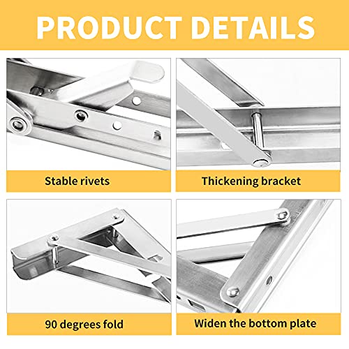 DINGC Escuadras Abatibles Soporte Plegable 20cm, Escuadras Plegables Carga Máxima 60kg Soporte Triangular, Escuadras Pared Para Ahorrar Espacio en el Banco de Trabajo de Mesa (2Pcs, sin tabla)