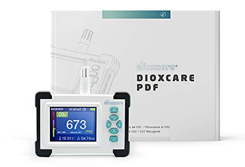 Dioxcare PDF, Medidor de CO2, Sensor NDIR de Alta precisión con envío de Datos PDF al Ordenador, Detector de CO2, Temperatura y Humedad【Nueva Batería Mejorada 3000mAh】