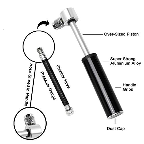 Dioxide Mini Bomba para Bicicleta, Portátil Bomba de Aire 120 PSI Alta Presión Se Adapta a Presta y Schrader Ideal para Bicicletas de Montaña/Moto/Pelotas