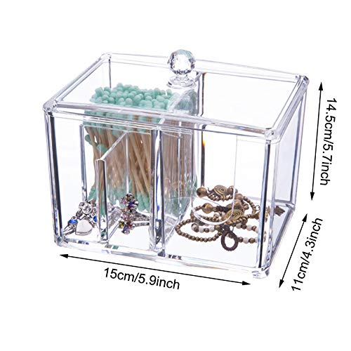 Dispensador de algodones, Práctica caja de almacenaje para bastoncillos o discos desmaquillantes, Esponjas de algodón bolas de Q-Tip con Acrílico titular de maquillaje caja de Organizador,4 divisiones