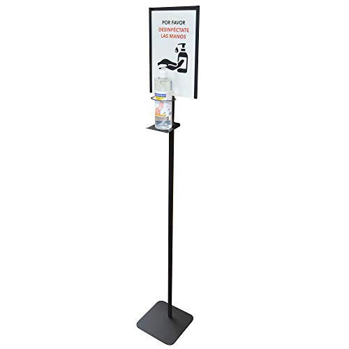 Dispensador de Pie para Gel Hidroalcohólico Desinfectante de Manos para Comercios y Oficinas. 146cm. Incluye Cartela A4. Dispensador de Gel Desinfectante Fabricado en España