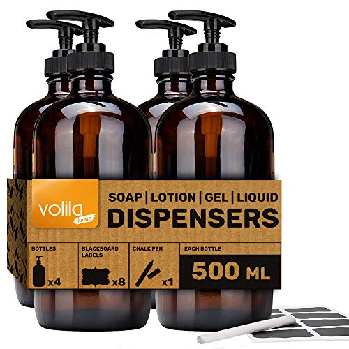 Dispensadores de botellas de jabón para lociones y jabones caseros con gran capacidad para el baño y la higiene del hogar y el desinfectante de manos (paquete de 500 ml x 4)