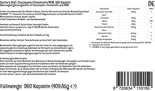 Doctor's Best, Glucosamina-Condroitina MSM, con OptiMSM, 360 Cápsulas, Probado en Laboratorio, Sin Soja, Sin Gluten, No GMO