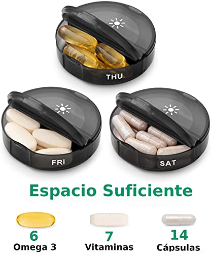 DOIMGITO/Pastillero Semanal 2 tomas diarias con 14 compartimentos, Pastillero diario Día y Noche 7 Días, Caja de Píldoras Portátil para Omega3, Vitamina y Suplementos + 2 Pulseras REGALO