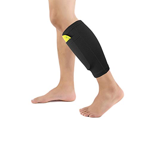 Dokpav Fútbol Espinilleras Doble Capa Calcetines Fijo Manga, Soccer Shin Guard Sleeves Medias elásticas Calcetines Manga Protectora Niño Juventud Adulta - Partido de Futbol- Sin espinilleras plástico