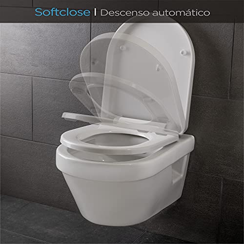 Dombach® Senzano Premium - Tapa WC Universal (Blanco, Forma D, Duroplástico) Cierre Automático y Suave, Desmontable, Tapa WC Amortiguada, WC Inodoro completo, Taza WC, Funda Tapa WC Universal Dura