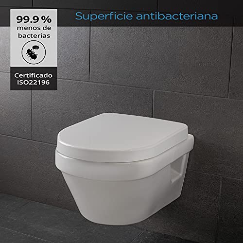 Dombach® Senzano Premium - Tapa WC Universal (Blanco, Forma D, Duroplástico) Cierre Automático y Suave, Desmontable, Tapa WC Amortiguada, WC Inodoro completo, Taza WC, Funda Tapa WC Universal Dura