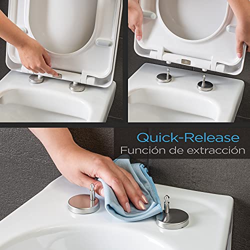 Dombach® Senzano Premium - Tapa WC Universal (Blanco, Forma D, Duroplástico) Cierre Automático y Suave, Desmontable, Tapa WC Amortiguada, WC Inodoro completo, Taza WC, Funda Tapa WC Universal Dura