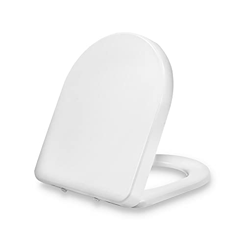 Dombach® Senzano Premium - Tapa WC Universal (Blanco, Forma D, Duroplástico) Cierre Automático y Suave, Desmontable, Tapa WC Amortiguada, WC Inodoro completo, Taza WC, Funda Tapa WC Universal Dura