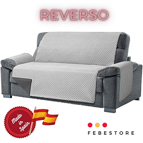 Domum - Funda para Sofá de 3 Plazas y Sillón Reclinable | Fabricado en España | Color Gris | Cubre Sofá Reversible y Acolchado | Protege del Desgaste Diario y del Paso de Mascotas