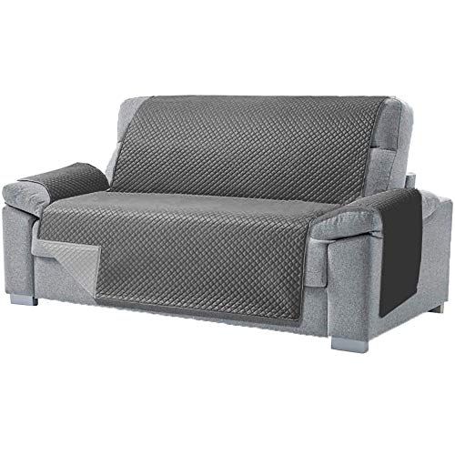 Domum - Funda para Sofá de 3 Plazas y Sillón Reclinable | Fabricado en España | Color Gris | Cubre Sofá Reversible y Acolchado | Protege del Desgaste Diario y del Paso de Mascotas