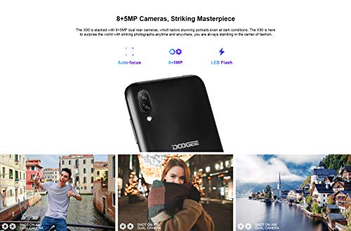 DOOGEE X90 Teléfono Móvil Libre – 6.1" Pantalla Completa Waterdrop, Android 8.1 Smartphone Quad-Core 16GB ROM, Dual SIM Moviles, 5MP+8MP Doble Cámara Posterior, GPS Bluetooth Desbloqueo Facial Azul