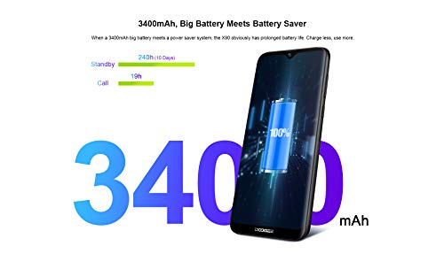 DOOGEE X90 Teléfono Móvil Libre – 6.1" Pantalla Completa Waterdrop, Android 8.1 Smartphone Quad-Core 16GB ROM, Dual SIM Moviles, 5MP+8MP Doble Cámara Posterior, GPS Bluetooth Desbloqueo Facial Azul