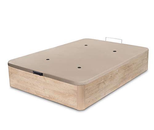 DORMIDAN - Canapé abatible de Gran Capacidad con Esquinas Redondeadas en Madera, Base tapizada 3D Transpirable + 4 válvulas aireación 90x190cm Color Roble