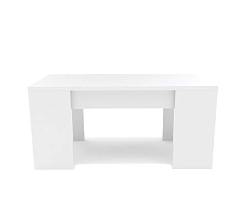 Dormidan- Mesa de Centro elevable, Comedor o Auxiliar, Mayor Grosor y Estabilidad (Blanco/Blanco) …