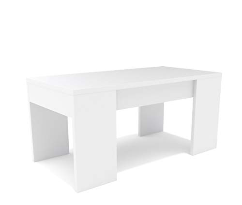 Dormidan- Mesa de Centro elevable, Comedor o Auxiliar, Mayor Grosor y Estabilidad (Blanco/Blanco) …