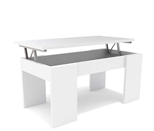 Dormidan- Mesa de Centro elevable, Comedor o Auxiliar, Mayor Grosor y Estabilidad (Blanco/Blanco) …