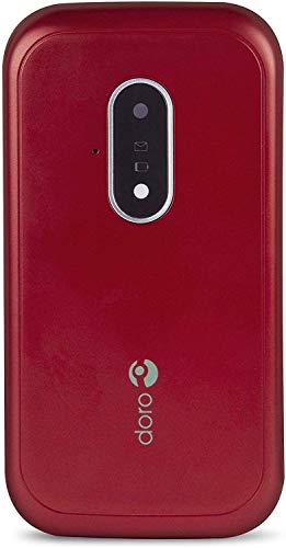 Doro 7030 Teléfono Móvil 4G Dual SIM con Tapa para Mayores con Whatsapp para Videollamadas, Facebook, Botón de Asistencia con GPS y Base de Carga [Versión Española y Portuguesa] (Rojo)