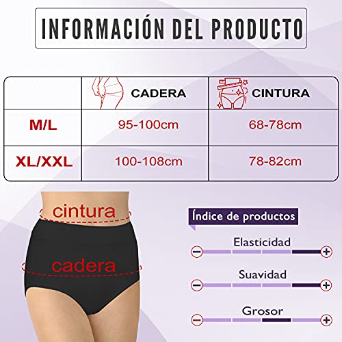 DOUBLE M Braga Faja Reductora, Braga Adelgazante Mujer, Tiro Alto, Ropa Interior, Bragas Faja,  M/L, XL/XXL, Pack 2 Negro y Carne