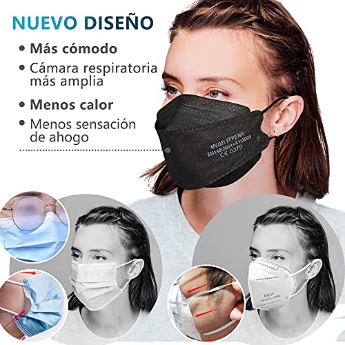 DOUBLE M Mascarillas FFP2 NR Certificación CE 0370 Uso Personal 3, 5, 10, 20, 50 o 100 pcs, filtración ≥ 95%, comoda ligera, Filtro Multicapa, Uso Personal, Mascarillas Facial Protección