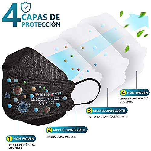 DOUBLE M Mascarillas FFP2 NR Certificación CE 0370 Uso Personal 3, 5, 10, 20, 50 o 100 pcs, filtración ≥ 95%, comoda ligera, Filtro Multicapa, Uso Personal, Mascarillas Facial Protección