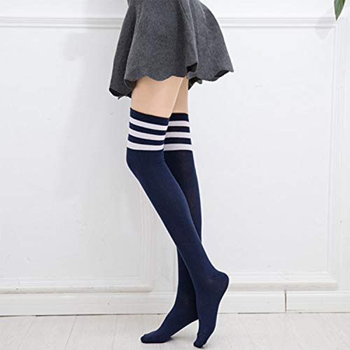 DRESHOW 6 Pares Calcetines Hasta la Rodilla para Mujer, Raya Escuela de Cosplay Casual Sobre la Rodilla Medias Hasta el Muslo Calcetines Largos