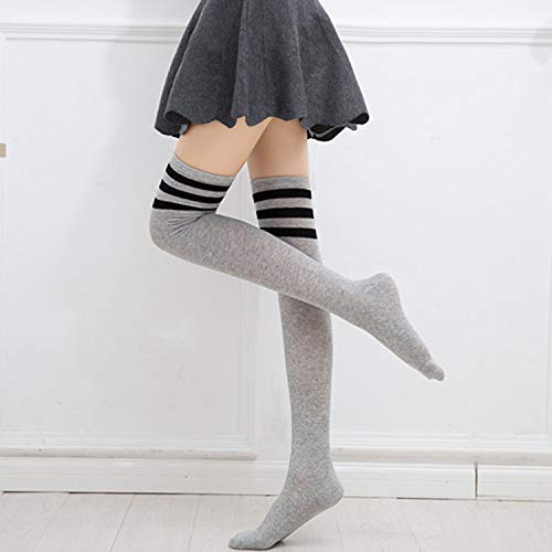 DRESHOW 6 Pares Calcetines Hasta la Rodilla para Mujer, Raya Escuela de Cosplay Casual Sobre la Rodilla Medias Hasta el Muslo Calcetines Largos