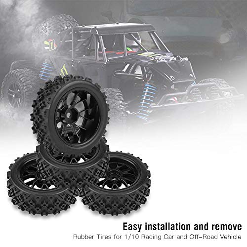 Drfeify Neumático de Coche RC 4 Piezas, 4pcs/Set Racing Off-Road Llantas de Vehículos Neumático de Caucho Llanta de la Rueda para RC 1:10 Pieza de Coche(Negro)