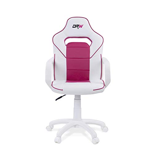 DRW Sticker, Silla Gamer, Silla de Oficina Gaming Estudio o Escritorio, Acabado en Símil Piel Blanco y Rosa, Medidas: 60 cm (Ancho) x 60 cm (Fondo) x 98-108 cm (Alto)