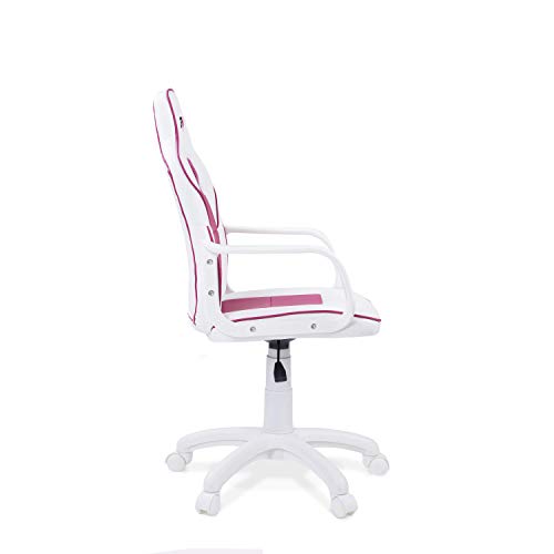 DRW Sticker, Silla Gamer, Silla de Oficina Gaming Estudio o Escritorio, Acabado en Símil Piel Blanco y Rosa, Medidas: 60 cm (Ancho) x 60 cm (Fondo) x 98-108 cm (Alto)