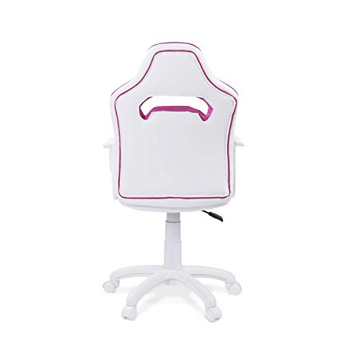 DRW Sticker, Silla Gamer, Silla de Oficina Gaming Estudio o Escritorio, Acabado en Símil Piel Blanco y Rosa, Medidas: 60 cm (Ancho) x 60 cm (Fondo) x 98-108 cm (Alto)