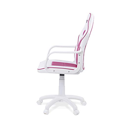 DRW Sticker, Silla Gamer, Silla de Oficina Gaming Estudio o Escritorio, Acabado en Símil Piel Blanco y Rosa, Medidas: 60 cm (Ancho) x 60 cm (Fondo) x 98-108 cm (Alto)