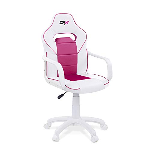 DRW Sticker, Silla Gamer, Silla de Oficina Gaming Estudio o Escritorio, Acabado en Símil Piel Blanco y Rosa, Medidas: 60 cm (Ancho) x 60 cm (Fondo) x 98-108 cm (Alto)