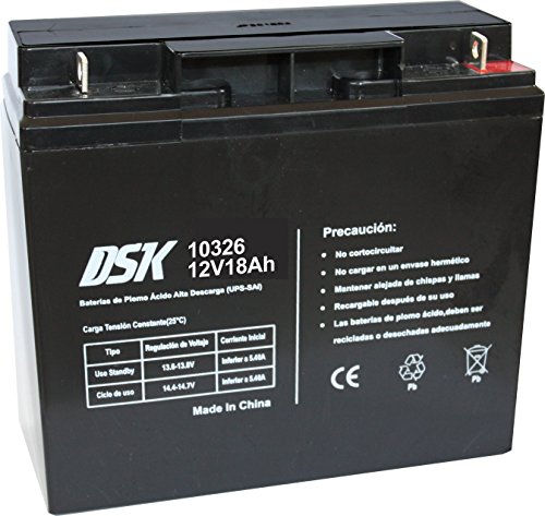 DSK 10326 - Batería de Plomo AGM Recargable y Sellada de 12V 18Ah. Ideal para Sistemas de Alarma de Seguridad, Iluminación de Emergencia, Equipos Eléctricos OEM, Sistemas SAI, Movilidad Eléctrica