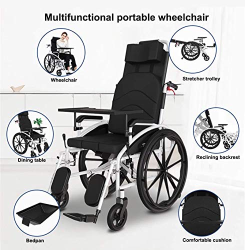 DTDD Silla de Ruedas portátil acogedora para Personas Mayores, con Orinal y Mesa de Comedor, reposapiernas Elevadoras, Silla de Ruedas de Movilidad Manual con Respaldo Alto acogedora, Asiento de