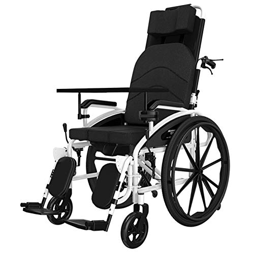 DTDD Silla de Ruedas portátil acogedora para Personas Mayores, con Orinal y Mesa de Comedor, reposapiernas Elevadoras, Silla de Ruedas de Movilidad Manual con Respaldo Alto acogedora, Asiento de