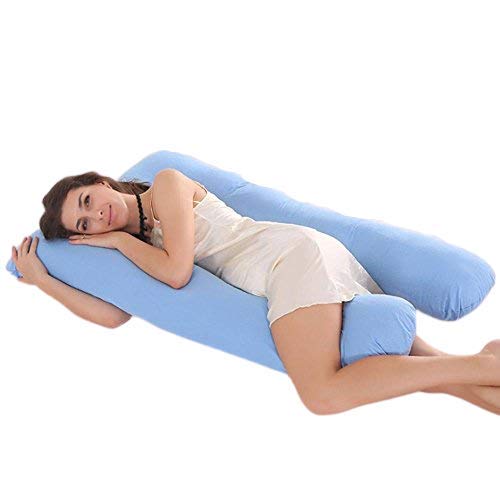 Ducomi BabyLuna - Cojín para Lactancia y Embarazo con Forro Doble - 100% Algodón Orgánico Lavable - Almohada de Maternidad Ergonómica para Mujeres y Bebes - Máxima Comodidad (Azul)