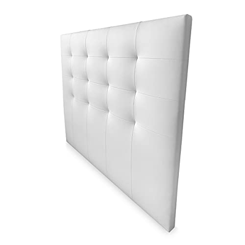 DUÉRMETE ONLINE 115 x 120 cm (para Cama de 105) Cabecero París Acolchado | Tapizado en Polipiel de Alta Gama | Medidas, Madera, Blanco