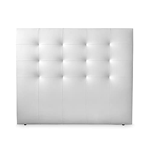 DUÉRMETE ONLINE 115 x 120 cm (para Cama de 105) Cabecero París Acolchado | Tapizado en Polipiel de Alta Gama | Medidas, Madera, Blanco