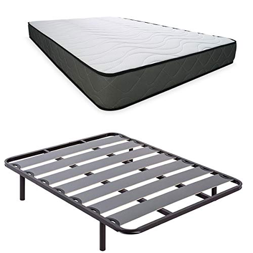 Duérmete Online Cama Completa con Colchón viscoelástico Elda Reversible Grosor 22cm + Somier Lama Ancha con Patas, Conjunto, 90x190