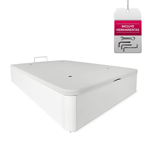 Duérmete Online Canapé Abatible Madera Gran Capacidad Cajón Grosor 30mm con Tapa Reforzada y Transpirable, Blanco, 150 x 190