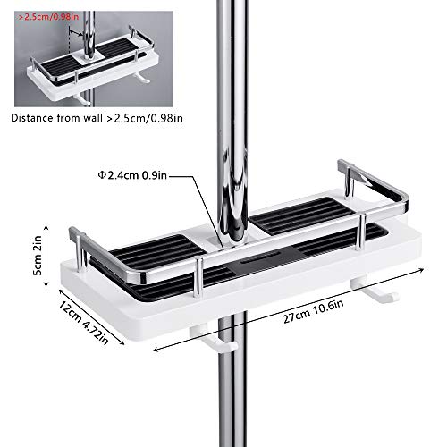 DUFU Estante para Baño, Estantería de Ducha Ajustable Sin Taladro con Ganchos, Organizador de Artículos de Baño para Varilla de Ducha de 23mm-25mm(2 Piezas)