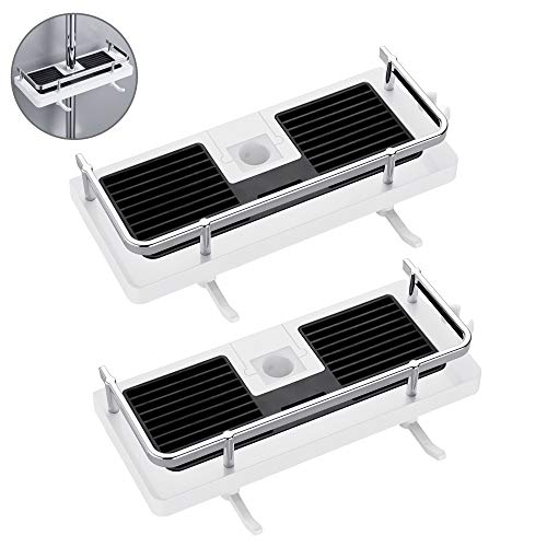 DUFU Estante para Baño, Estantería de Ducha Ajustable Sin Taladro con Ganchos, Organizador de Artículos de Baño para Varilla de Ducha de 23mm-25mm(2 Piezas)