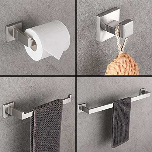 DUFU Juego de Toalleros de Baño - Juego de Accesorios de Baño de Acero Inoxidable de 4 Piezas Barra de Toalla + Portarrollo de Papel Higiénico + Gancho Soportes de Toalla Montados en la Pared